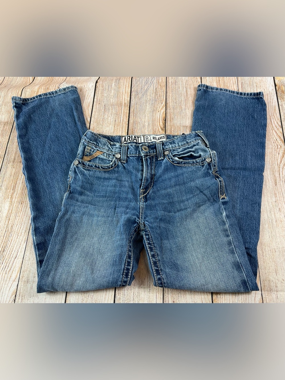 Ariat Boys Western B4 Relaxed Boundary Bootcut Denim Blue Jeans Size 16